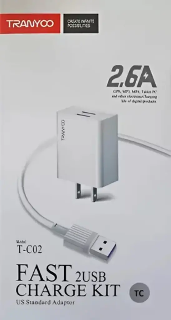Cargador 2P-(2xUSB) Cable USB-TPC TRANYOO T-C02 C 14W