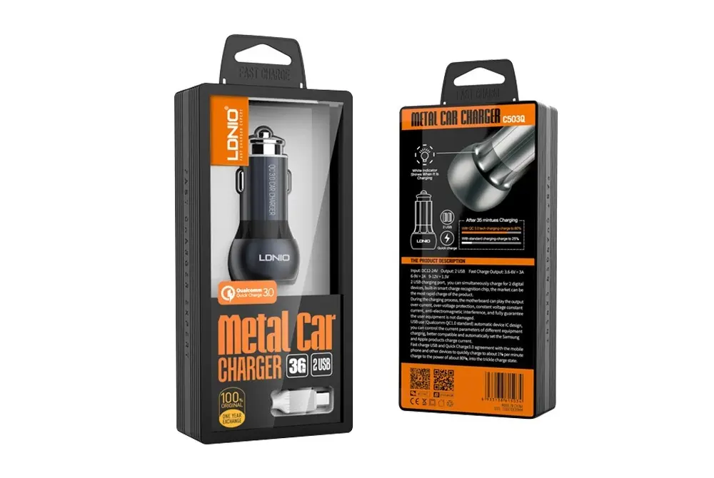 Cargador Auto 2P-(USB,TPC) Cable USB-Micro LDNIO C503Q S6 36W