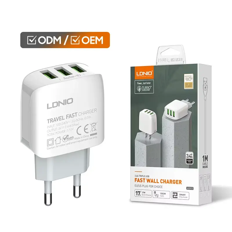 Cargador 3P-(3xUSB) Cable USB-IP LDNIO A3312