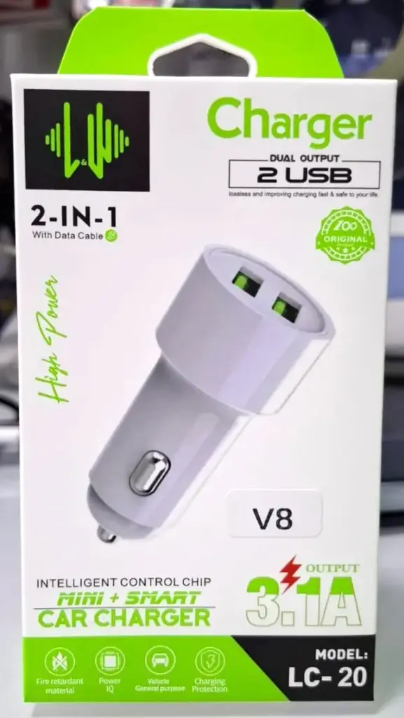 Cargador de Auto 2 en 1 LC-20 USB V8 