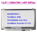 Pantalla LCD NT140WHM-N44 |  para laptop 14" | HD (1366x768) | 30 pines eDP  | Sin Brackets | Conector inferior derecha
