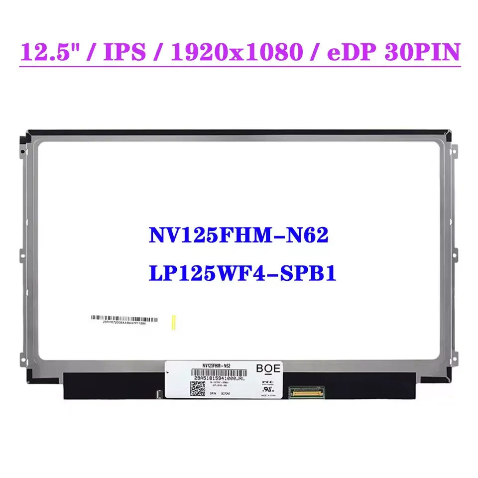 Pantalla LCD NV125FHM-N62 | para laptop 12.5 pulg | FHD (1920x1080) | 30 pines eDP |  Con Brackets | conector inferior derecha