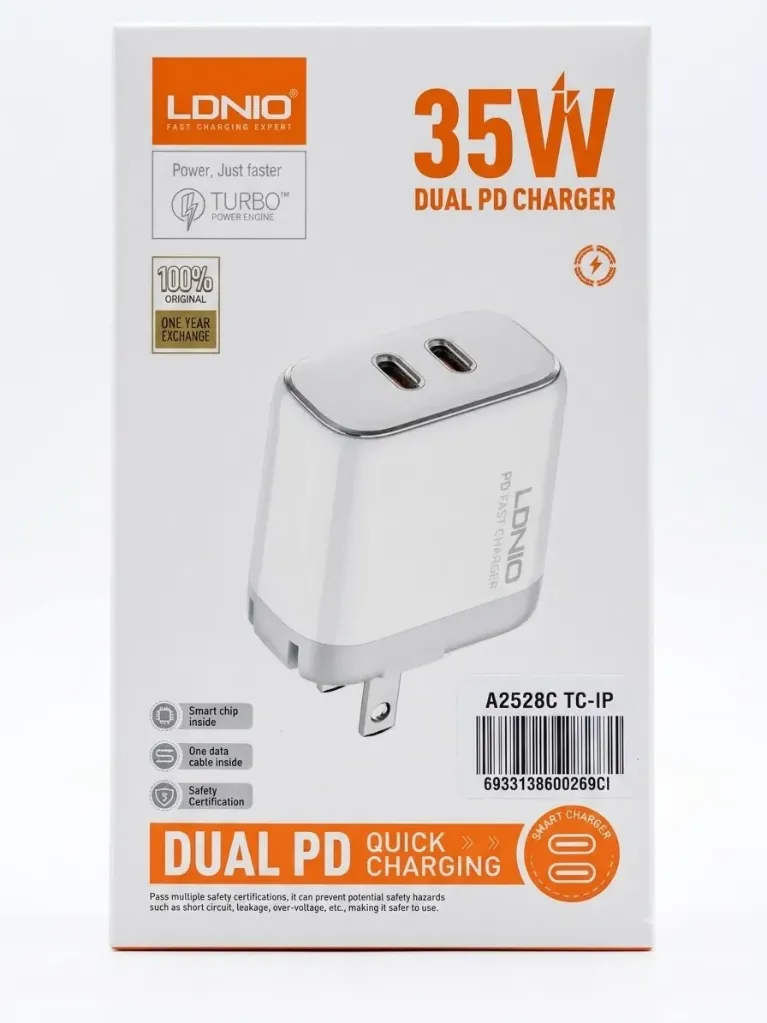 Cargador 2P-(TPC,TPC) Cable TPC-IP A2528C 35W LDNIO PD