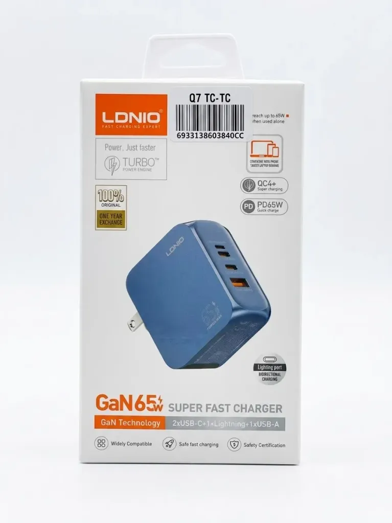 [Q7 TC-TC] Cargador 2P-(TC,TC) GAN 65W Q7 LDNIO