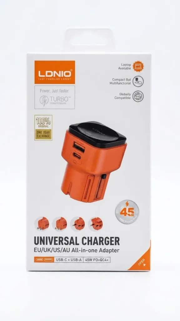 Cargador de Viaje Universal 2P-(USB,TPC) LDNIO Q2420 TC-IP GaN 45W