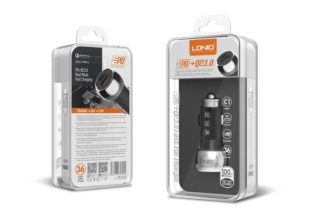 Cargador Auto 2P-(USB,TPC) Cable TPC-IP PD+QC 38W C1