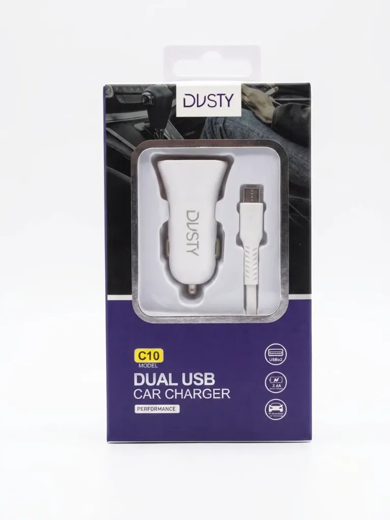 Cargador Auto 2P DUSTY C10 (2.4A) con Cable MICRO