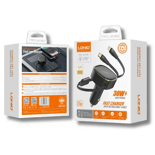 [Cargador Auto cable TPC IP 30W LDNIO 2en1 C107] Cargador de Auto C510Q S6