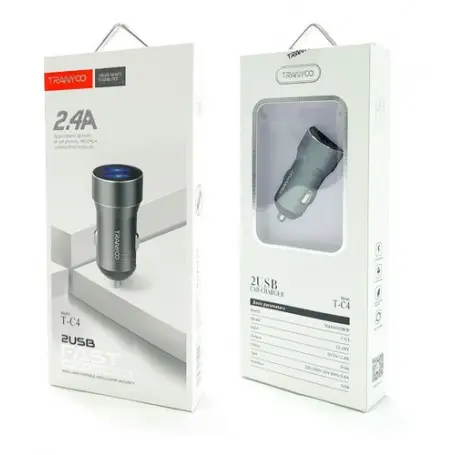 [Cargador Auto Solo 2 puerto USB Tranyoo T-C4 Metal] CARGADOR DE AUTO METAL 2USB T-C4